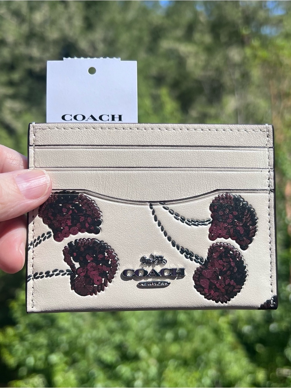 COACH Slim Id Card Case With Cherry Print CDG88 NWT AUTHENTIC